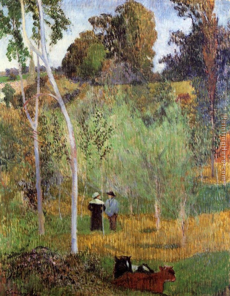 Shepherd and Shepherdess in a Meadow painting - Paul Gauguin Shepherd and Shepherdess in a Meadow art painting